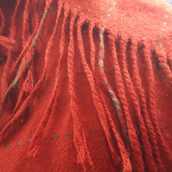 Raspberry Red Blanket Fringe Wrap w/ Subtle Stripe - Picture 6 of 6